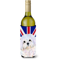 Maltese with English Union Jack British Flag Wine Bottle Beverage Insulator Hugger SS4924LITERK