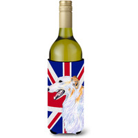 Borzoi with English Union Jack British Flag Wine Bottle Beverage Insulator Hugger SS4917LITERK