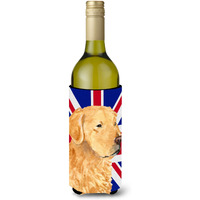 Golden Retriever with English Union Jack British Flag Wine Bottle Beverage Insulator Hugger SS4918LITERK