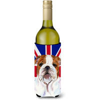 English Bulldog with English Union Jack British Flag Wine Bottle Beverage Insulator Hugger SS4926LITERK