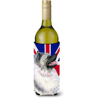 Keeshond with English Union Jack British Flag Wine Bottle Beverage Insulator Hugger SS4930LITERK