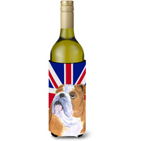 English Bulldog with English Union Jack British Flag Wine Bottle Beverage Insulator Hugger SS4933LITERK