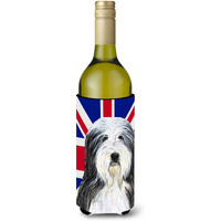 Bearded Collie with English Union Jack British Flag Wine Bottle Beverage Insulator Hugger SS4939LITERK