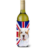 Clumber Spaniel with English Union Jack British Flag Wine Bottle Beverage Insulator Hugger SS4942LITERK
