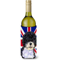 Portuguese Water Dog with English Union Jack British Flag Wine Bottle Beverage Insulator Hugger SS4932LITERK