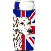 Dalmatian with English Union Jack British Flag Ultra Beverage Insulators for slim cans SS4911MUK