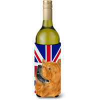 Chow Chow with English Union Jack British Flag Wine Bottle Beverage Insulator Hugger SS4944LITERK