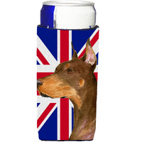 Doberman with English Union Jack British Flag Ultra Beverage Insulators for slim cans SS4910MUK
