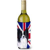 Papillon with English Union Jack British Flag Wine Bottle Beverage Insulator Hugger SS4947LITERK