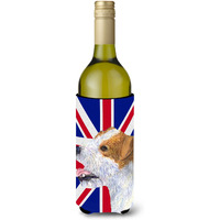 Jack Russell Terrier with English Union Jack British Flag Wine Bottle Beverage Insulator Hugger SS4946LITERK