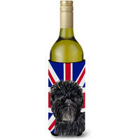 Affenpinscher with English Union Jack British Flag Wine Bottle Beverage Insulator Hugger SS4953LITERK