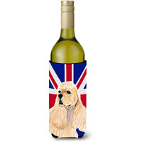 Cocker Spaniel Buff with English Union Jack British Flag Wine Bottle Beverage Insulator Hugger SS4964LITERK