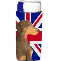 Doberman Natural Ears with English Union Jack British Flag Ultra Beverage Insulators for slim cans SS4921MUK