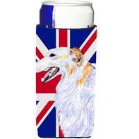 Borzoi with English Union Jack British Flag Ultra Beverage Insulators for slim cans SS4917MUK