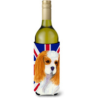 Cavalier Spaniel with English Union Jack British Flag Wine Bottle Beverage Insulator Hugger SS4969LITERK