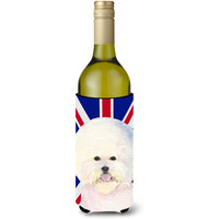 Bichon Frise with English Union Jack British Flag Wine Bottle Beverage Insulator Hugger SS4968LITERK