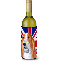 Basset Hound with English Union Jack British Flag Wine Bottle Beverage Insulator Hugger SS4970LITERK