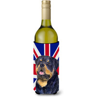 Rottweiler with English Union Jack British Flag Wine Bottle Beverage Insulator Hugger SS4966LITERK