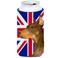 Doberman with English Union Jack British Flag Tall Boy Beverage Insulator Hugger SS4910TBC
