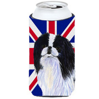 Japanese Chin with English Union Jack British Flag Tall Boy Beverage Insulator Hugger SS4909TBC