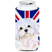 Maltese with English Union Jack British Flag Tall Boy Beverage Insulator Hugger SS4924TBC