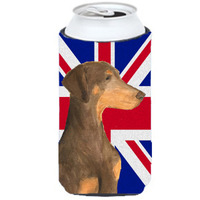Doberman Natural Ears with English Union Jack British Flag Tall Boy Beverage Insulator Hugger SS4921TBC