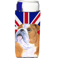 English Bulldog with English Union Jack British Flag Ultra Beverage Insulators for slim cans SS4933MUK
