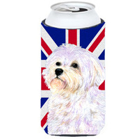 Maltese with English Union Jack British Flag Tall Boy Beverage Insulator Hugger SS4923TBC