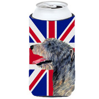 Irish Wolfhound with English Union Jack British Flag Tall Boy Beverage Insulator Hugger SS4948TBC