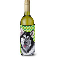 Alaskan Malamute St. Patrick's Day Shamrock Wine Bottle Beverage Insulator Hugger SC9493LITERK