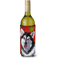 Alaskan Malamute Red Snowflakes Holiday Christmas  Wine Bottle Beverage Insulator Hugger SC9492LITERK