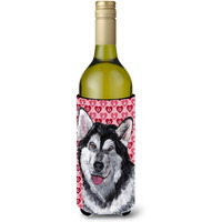Alaskan Malamute Hearts Love and Valentine's Day Wine Bottle Beverage Insulator Hugger SC9494LITERK