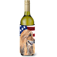 Afghan Hound USA Patriotic American Flag Wine Bottle Beverage Insulator Hugger SC9506LITERK