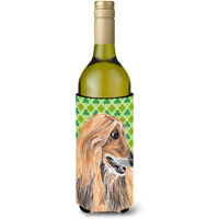 Afghan Hound St. Patrick's Day Shamrock Wine Bottle Beverage Insulator Hugger SC9502LITERK