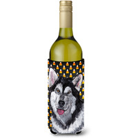 Alaskan Malamute Candy Corn Halloween Wine Bottle Beverage Insulator Hugger SC9496LITERK