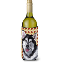 Alaskan Malamute Fall Leaves Wine Bottle Beverage Insulator Hugger SC9495LITERK