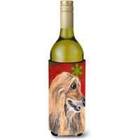 Afghan Hound Red Snowflakes Holiday Christmas  Wine Bottle Beverage Insulator Hugger SC9501LITERK