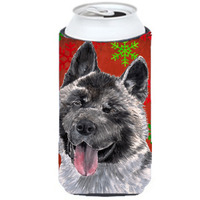 Akita Red Snowflakes Holiday Christmas Tall Boy Beverage Insulator Hugger SC9482TBC