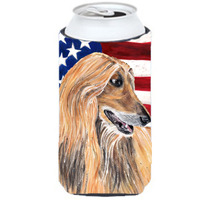 Afghan Hound USA Patriotic American Flag Tall Boy Beverage Insulator Hugger SC9506TBC