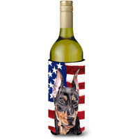 German Pinscher with American Flag USA Wine Bottle Beverage Insulator Hugger SC9644LITERK