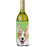 Cardigan Corgi Lucky Shamrock St. Patrick's Day Wine Bottle Beverage Insulator Hugger SC9720LITERK