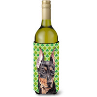 German Pinscher Lucky Shamrock St. Patrick's Day Wine Bottle Beverage Insulator Hugger SC9740LITERK