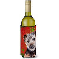 Norfolk Terrier Puppy Red Snowflakes Holiday Wine Bottle Beverage Insulator Hugger SC9759LITERK