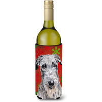 Scottish Deerhound Red Snowflakes Holiday Wine Bottle Beverage Insulator Hugger SC9754LITERK