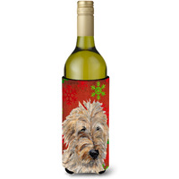 Golden Doodle 2 Red Snowflakes Holiday Wine Bottle Beverage Insulator Hugger SC9763LITERK