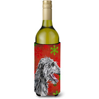 Scottish Deerhound Red Snowflakes Holiday Wine Bottle Beverage Insulator Hugger SC9765LITERK