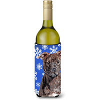 Staffordshire Bull Terrier Staffie Winter Snowflakes Wine Bottle Beverage Insulator Hugger SC9777LITERK