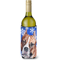 Staffordshire Bull Terrier Staffie Winter Snowflakes Wine Bottle Beverage Insulator Hugger SC9776LITERK