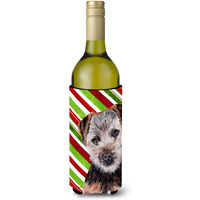 Norfolk Terrier Puppy Candy Cane Christmas Wine Bottle Beverage Insulator Hugger SC9807LITERK