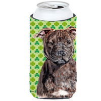 Staffordshire Bull Terrier Staffie Lucky Shamrock St. Patrick's Day Tall Boy Beverage Insulator Hugger SC9729TBC